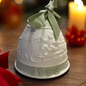 Lladro 1988 Green Porcelain Christmas Bell Ornament